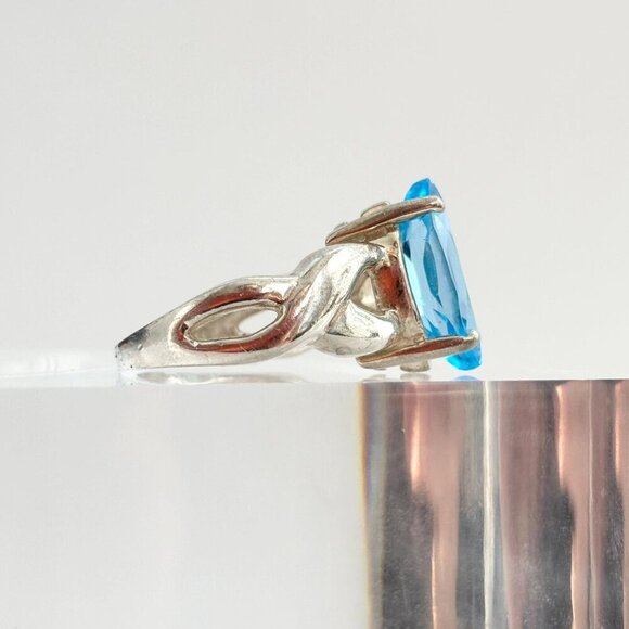 Marquise Cut Blue Topaz Solitaire Vintage Gemstone Braided Cocktail Ring sz 6.75 - Picture 3 of 10